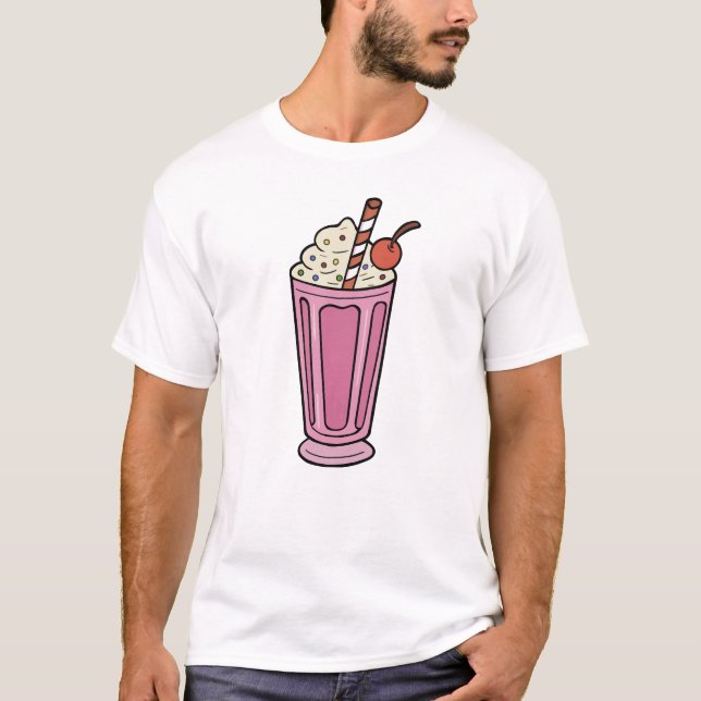 Rosa milkshake med körsbär och strössel t shirt (Framsida)
