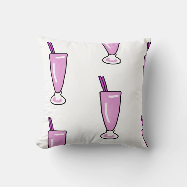 Rosa Milkshake med Straw Illustration Cushion Kudde (Framsida)