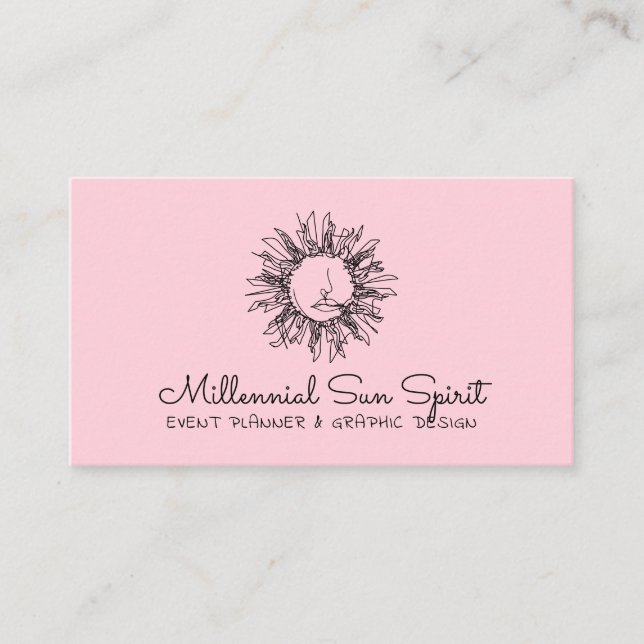 Rosa Millennial Abstrakt Andlig Celestial Sol Visitkort (Framsida)