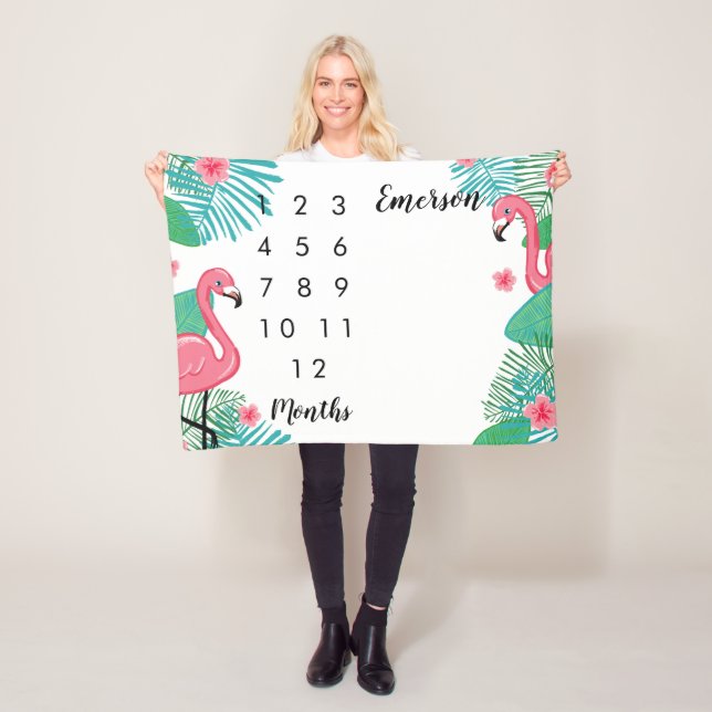 Rosa milstolpe för Flamingosbabymånadstidning Fleecefilt (På plats)
