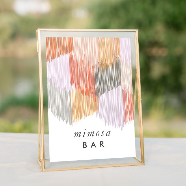 Rosa Mimosa Pub Fringe Bachelorette Bord Sign (Pink modern fringe bachelorette party mimosa bar table sign.)