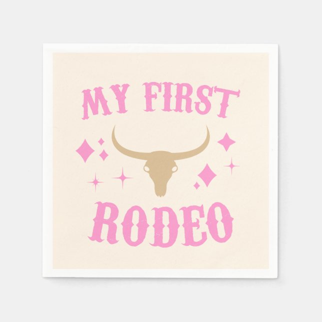 Rosa Min första Rodeo Cowgirl Första födelsedagen Pappersservett (Framsidan)