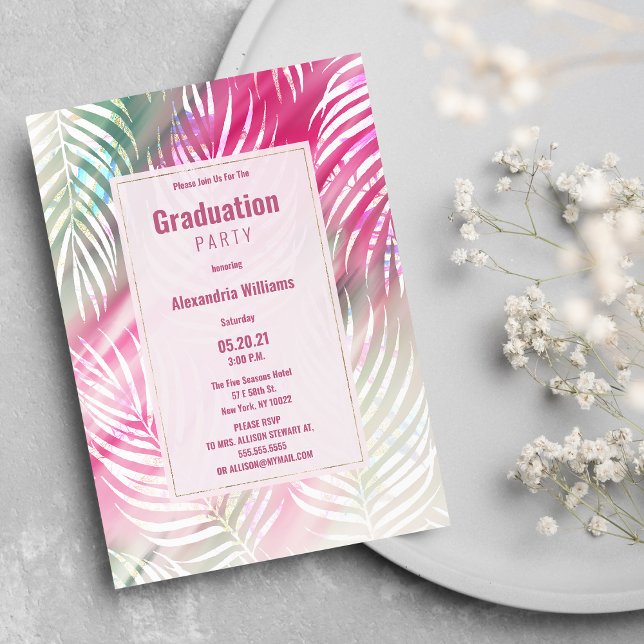 Rosa MIN grönt vit vattenfärgsfärg blommigt Studen Inbjudningar (Pink mint green white watercolor floral Graduation )