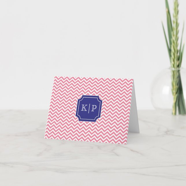Rosa Mini Chevron Monogram Veckad Notkorth Anteckningskort (Framsida)