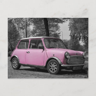 Rosa Mini Cooper Car Postcard Vykort