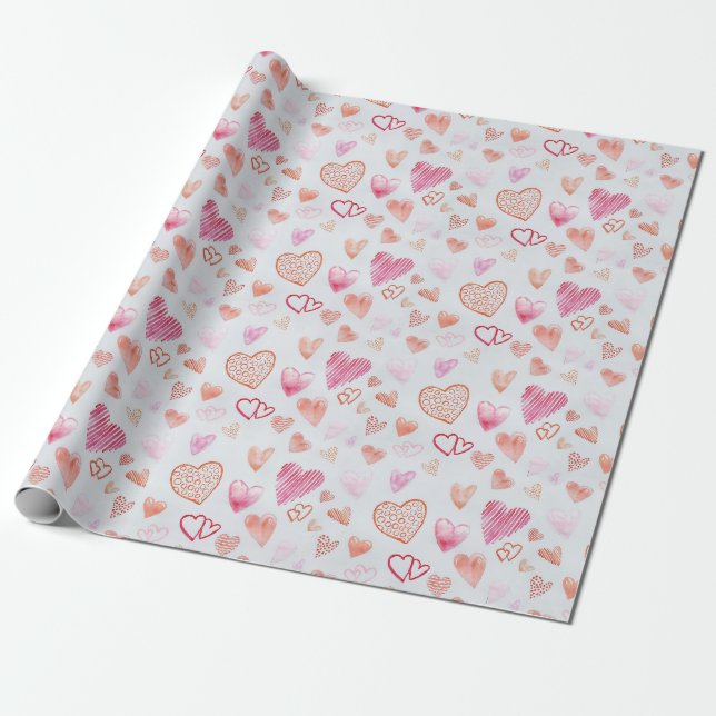 Rosa Mini Love Heart Inpackningspapper  Presentpapper (Utrullad)