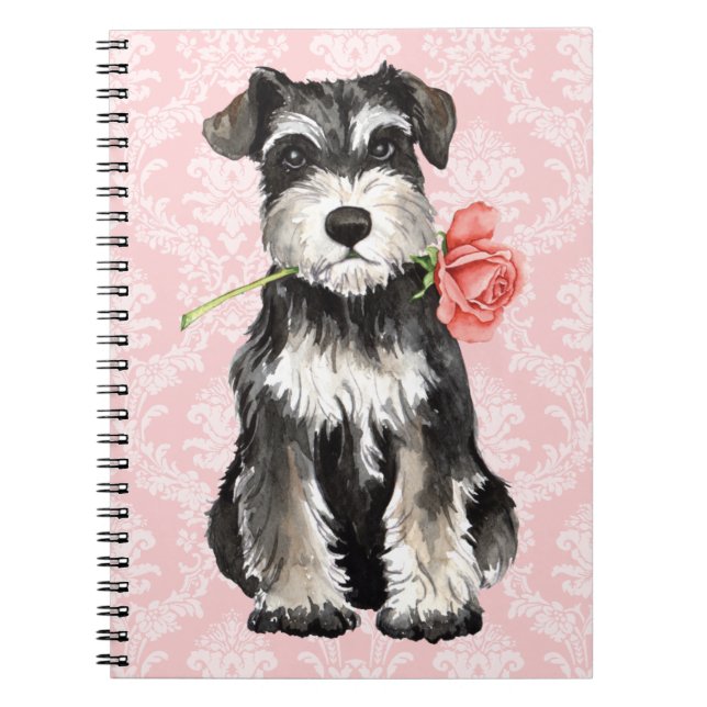 Rosa mini- Schnauzer för valentin Anteckningsbok Med Spiral (Framsidan)