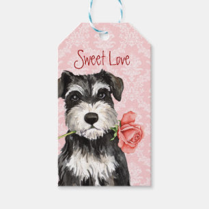 Rosa mini- Schnauzer för valentin Presentetikett