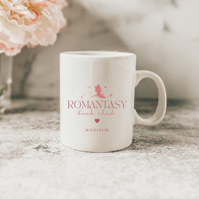 Rosa Minimal Anpassad 'Romantasy' Bokälskare Kaffemugg (Skapare uppladdad)