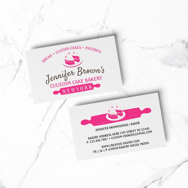Rosa Minimal Bakery Konditor Tårta Visitkort (BAKERY PASTRY CHEF COOK CAKE event planner business)