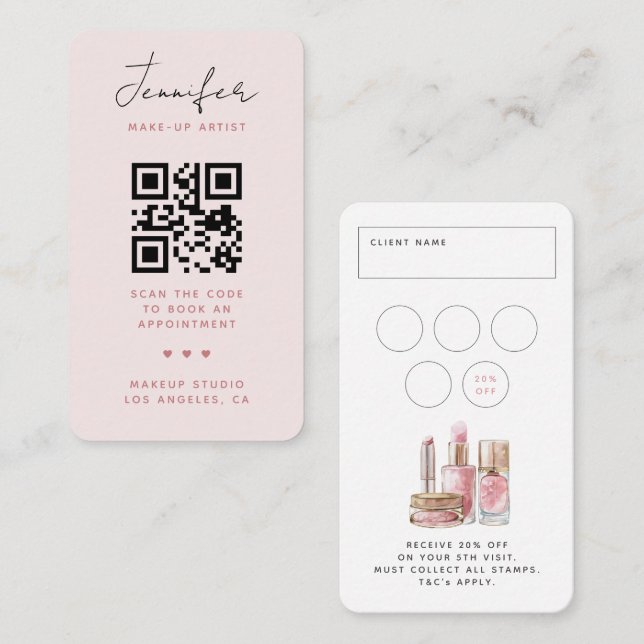  Rosa Minimal Chic Makeup Artist Professionell Visitkort (Fram/baksida)
