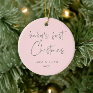Rosa Minimal Elegant Photo Baby under jul Julgransprydnad Keramik