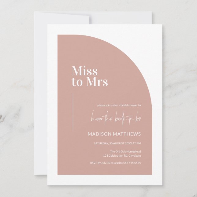 Rosa Minimal halv Arch-miss till Mrs Möhippa I Inbjudningar (Framsida)