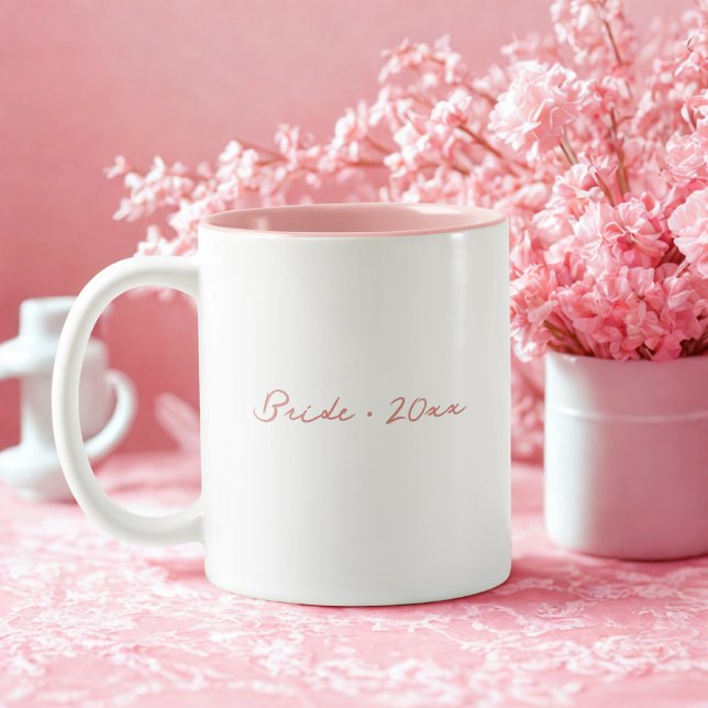Rosa Minimal Skrift Bröllops År Två-Tonad Mugg (Skapare uppladdad)