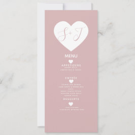 Rosa Minimal Vit Hjärtformad Bröllopsmeny Julkort