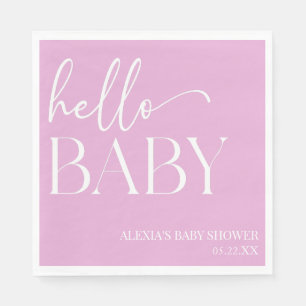 Rosa Minimalialist Hej Baby Baby Shower Pappersservett