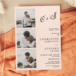 Rosa minimalist avslappnad initialer foto bröllop inbjudningar