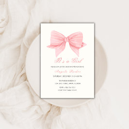 Rosa Minimalist Bow Tie Girl Baby Shower Inbjudningar