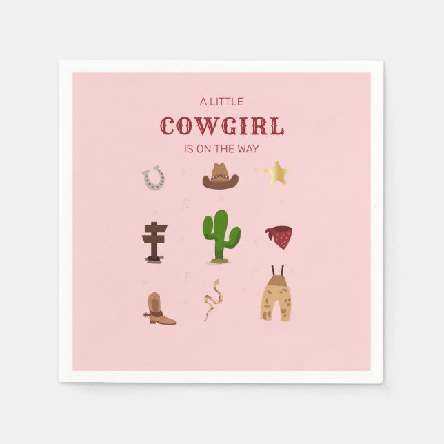 Rosa minimalist Rodeo Cowgirl Baby Shower Pappersservett (Framsidan)