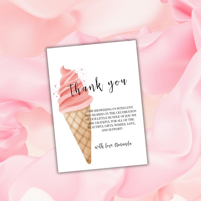 Rosa minimalist Sce Cream Scoop Baby Shower Tack Kort (Pink Minimalist Ice Cream Scoop Baby Shower Thank You Card)