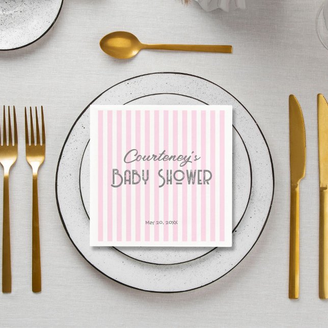 Rosa minimalist stripe Baby Shower Pappersservett (Skapare uppladdad)