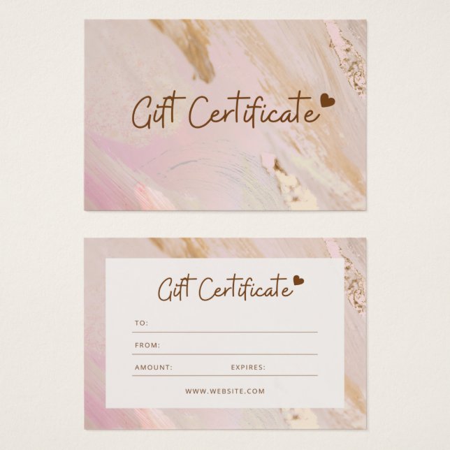 Rosa Minimalistcertifikat Marble Business Gift Visitkort (Framsida & baksida)