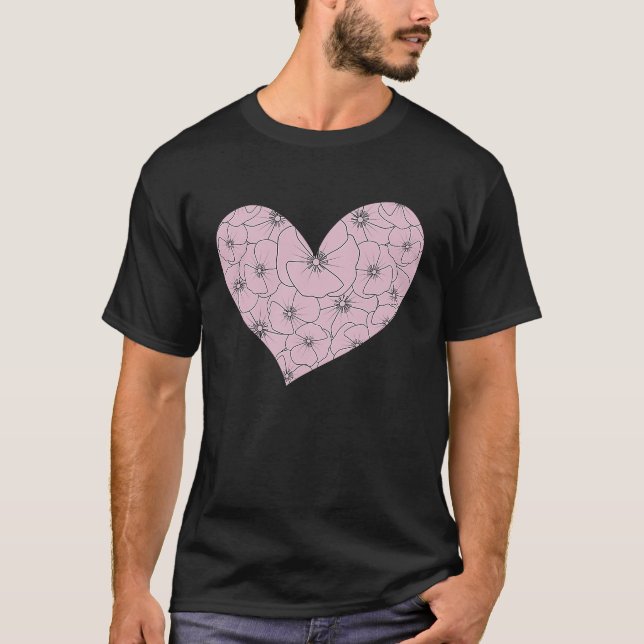 Rosa Minimalistic Poppy Flowers Pastel Boho Line P T Shirt (Framsida)