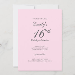 Rosa - minimalistisk 16:e Födelsedagsfest inbjudan