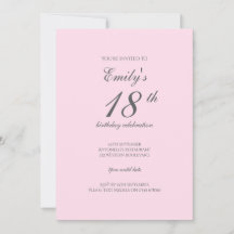 Rosa minimalistisk 18-års födelsedagsfest inbjudan