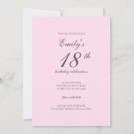 Rosa minimalistisk 18-års födelsedagsfest inbjudan