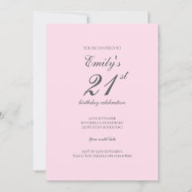 Rosa minimalistisk 21-års födelsedagsinbjudan
