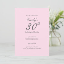 Rosa minimalistisk 30-års födelsedagsinbjudan