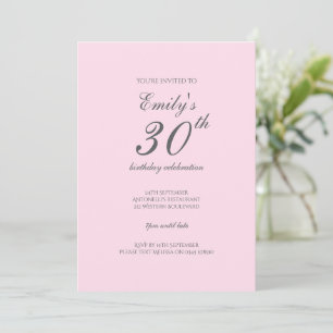 Rosa minimalistisk 30-års födelsedagsinbjudan inbjudningar