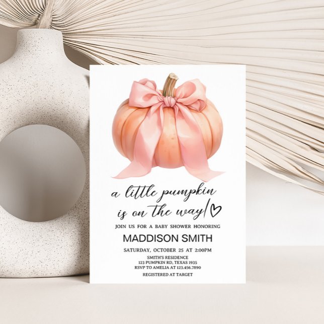 Rosa Minimalistisk babystövel för pumpa Inbjudningar (Minimalist Pumpkin Baby Shower Invitation)
