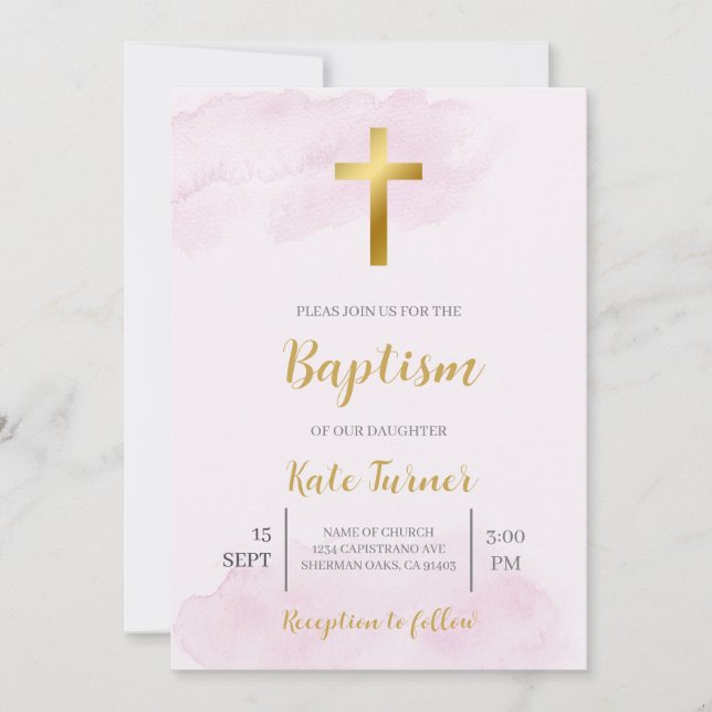  rosa, minimalistisk baptism inbjudan (Framsida)