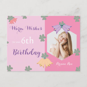 Rosa minimalistisk blomsterfotografi födelsedagspo vykort