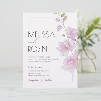 Rosa minimalistisk bröllopsinbjudan med blommor inbjudningar