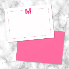 Rosa Minimalistisk Kant Namn Monogram Anteckningskort