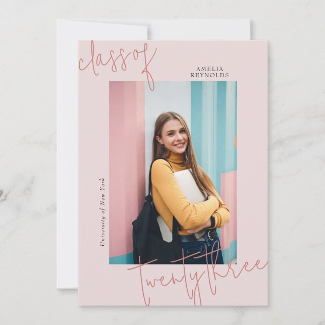 Rosa - minimalistisk modern klass 2024 Studenten Inbjudningar (Framsida)