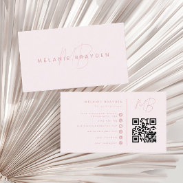 Rosa Minimalistisk Professionell Monogram QR-kod Visitkort