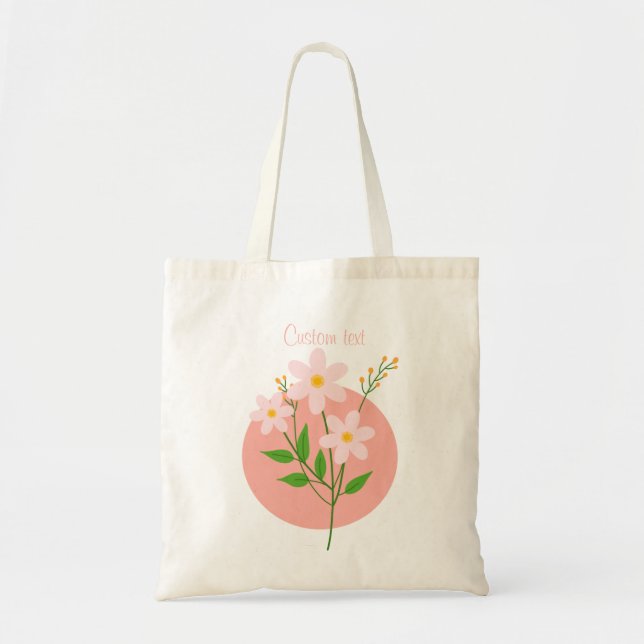 Rosa minimalistiska blommor  tygkasse (Framsidan)