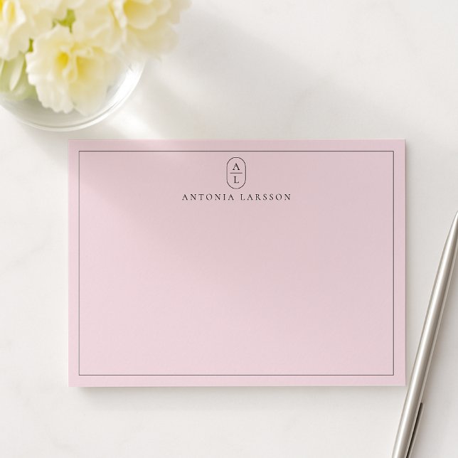  Rosa - minimalistiskt monogram Namn-platta anteck Anteckningskort (Skapare uppladdad)