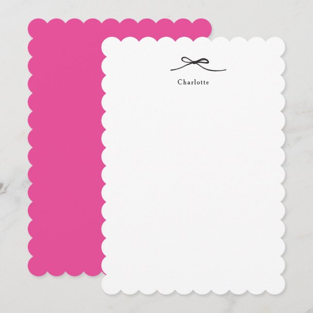 Rosa minimalistiskt personligt vykort med rosett (Fram/baksida)