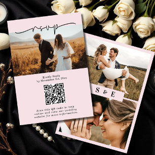  Rosa - minimalistskript QR-kod Foto Bröllop OSA Kort