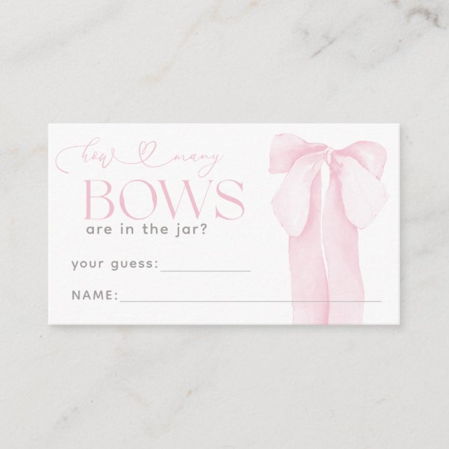 Rosa Minimum Girl Baby Shower gissningar Bows Tilläggskort (Framsida)
