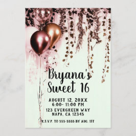 Rosa mink rosa guld ljus rustik murgröna Sweet 16 Inbjudningar