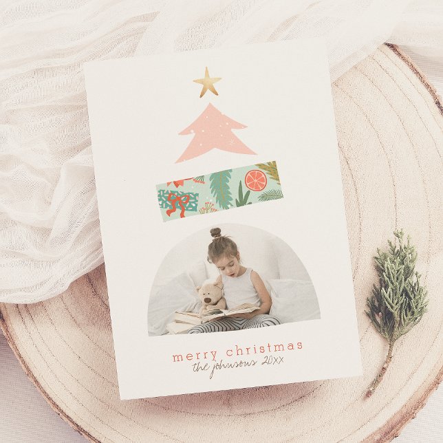 Rosa & Mint Abstrakt Julgran Arch Photo Julkort (Skapare uppladdad)