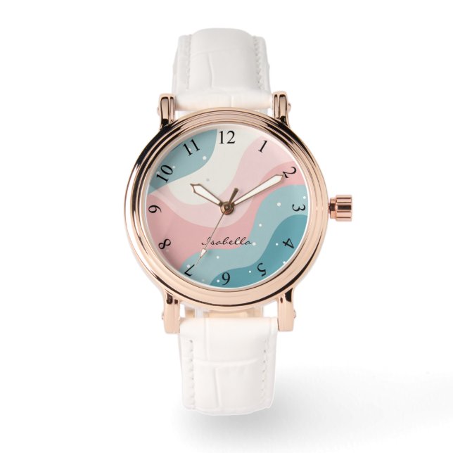 Rosa Mint Abstrakt Modern Samling Armbandsur (Framsida)