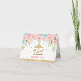 Rosa Mint Blommigt Carousel Födelsedagsfest Tack Kort