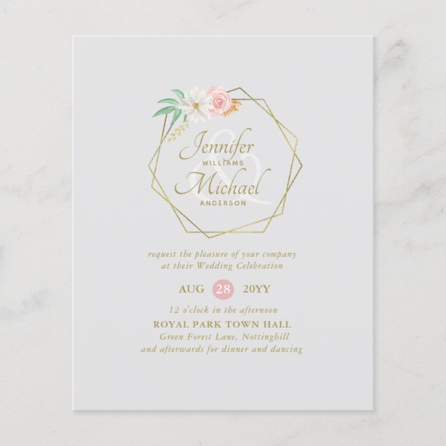 Rosa Mint Blommigt Möhippa efter post eller Bröllo (Framsida)